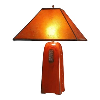 Artisan Made Russet Ceramic Table Lamp With Mica Shade For Sale