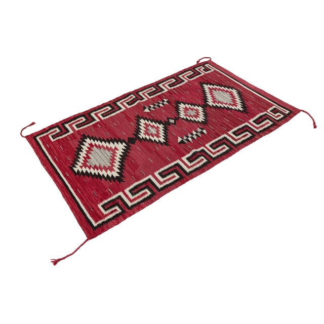 Native American 3x5 Contemporary Handmade Modern Navajo Style Crimson Wool Runner Rug For Sale - Image 3 of 8