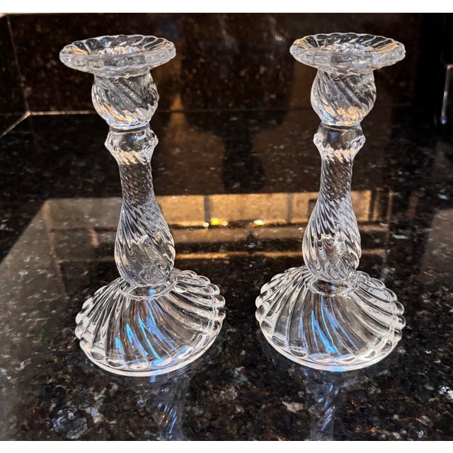 Baccarat Pair Pre-1940s Baccarat France "Bambous Tors" Crystal Candlesticks For Sale - Image 4 of 5