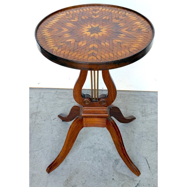 Pair of American Folk Art Inlaid Lyre-Form Tables, circa 1900 For Sale - Image 9 of 10