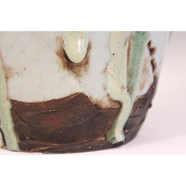 1930s Awaji Pottery Manipulated Drip Glaze Ring Handled Vase For Sale In New York - Image 6 of 10