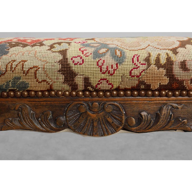 Louis XV Carved Stool with Needlepoint Tapestry Seat, France, 1880 For Sale - Image 9 of 11