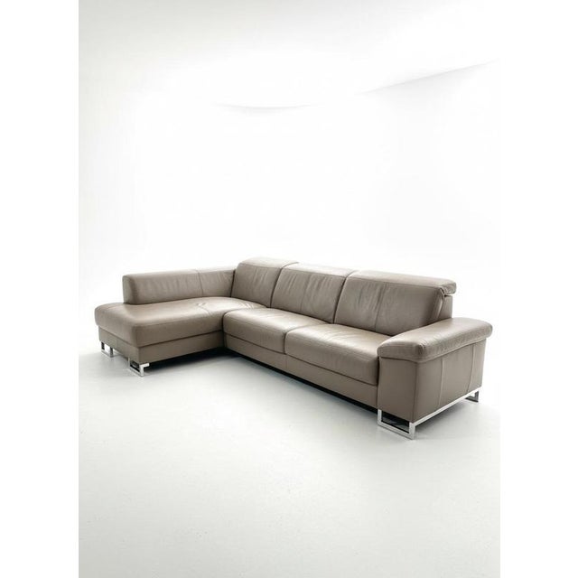 Large Taupe Leather Corner Sofa For Sale - Image 5 of 5