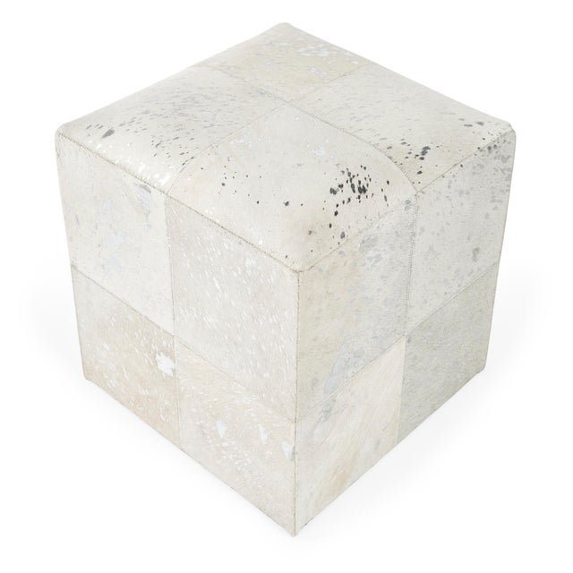 White Victorian Hair on Hide with Silver Spots Cube Ottoman, Silver Moon For Sale - Image 8 of 11