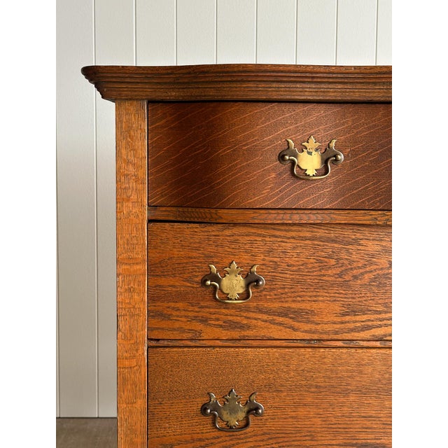 Antique Oak Serpentine Chest With Original Casters and Brass Hardware For Sale - Image 4 of 17