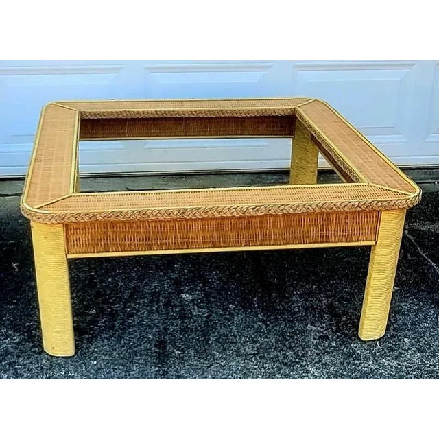 1970s Henry Link Woven Rattan and Sea Grass Coffee Table For Sale - Image 9 of 9