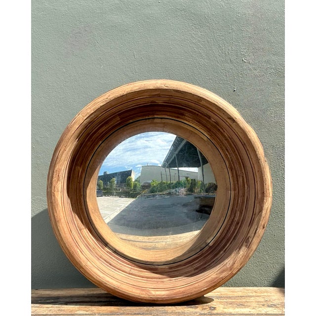 Vintage Monumental Arteriors Heavy Wood Frame Convex Mirror For Sale - Image 10 of 12