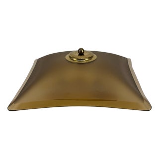 Mid-Century Modern Brown Smoked Beveled Glass and Brass Flush Mount, 1970s For Sale