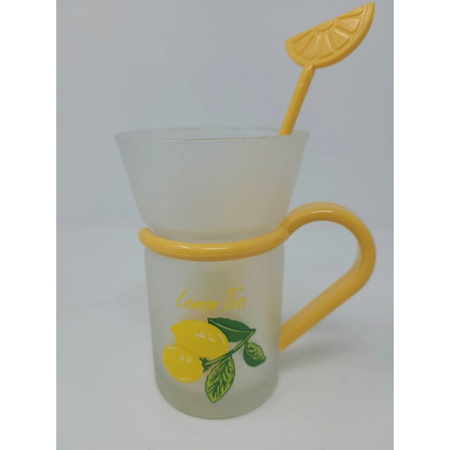 Vintage Lemon Frosted Tea Cups With Yellow Handles and Lemon Spoons Set of 6 For Sale - Image 4 of 12