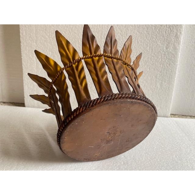 Brass Vintage Metal Leaf Pot Plant Holder / Decorative Basket – Brass Bronze Tone - Crown Design For Sale - Image 8 of 12