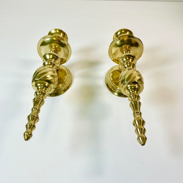 Mid-Century Federal Traditional Brass Wall Candle Holder Sconces - A Pair For Sale - Image 4 of 16