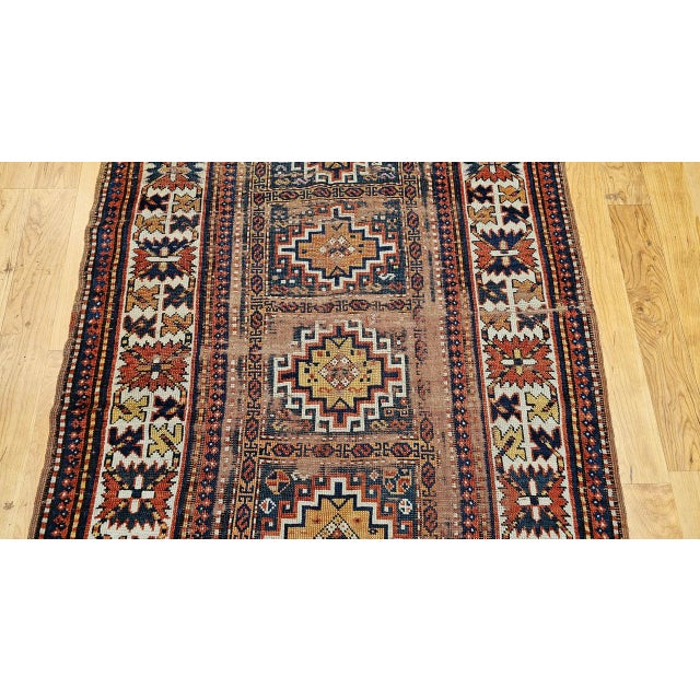 19th Century Antique Caucasian Kazak Rug, Handwoven Wool, Memling Gul Medallions, 4' x 7' For Sale - Image 5 of 11
