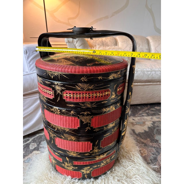 Antique Hand-Woven Chinese Wedding Basket With Lacquered Layers For Sale - Image 12 of 18