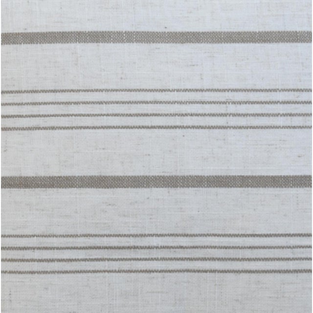 Custom-tailored reversible pillow in a designer woven linen-cotton blend, tan taupe striped fabric with a white linen...