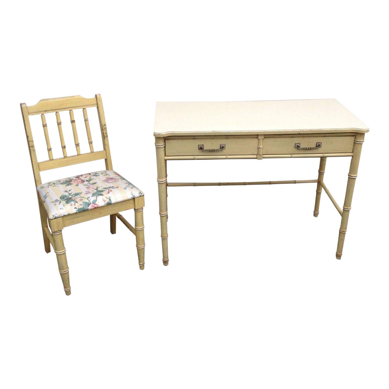 Henry Link Faux Bamboo Bali Hai Writing Desk & Chair Original Chairish