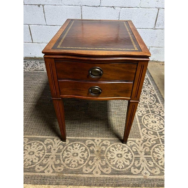 Vintage Federal Style Leather Top Side Table With One Drawer. | Chairish