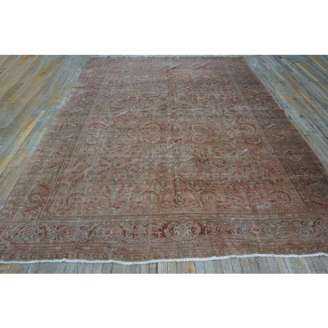 1930s Pink Rose Field Traditional Geometric Antique Knotted Wool Persian Mahal Rug For Sale - Image 4 of 10
