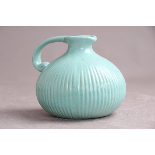Turquoise Jug with Handle by Michael Andersen, 1940s For Sale - Image 3 of 8