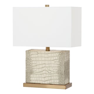 20.5-Inch H Faux Alligator Table Lamp - Cream For Sale