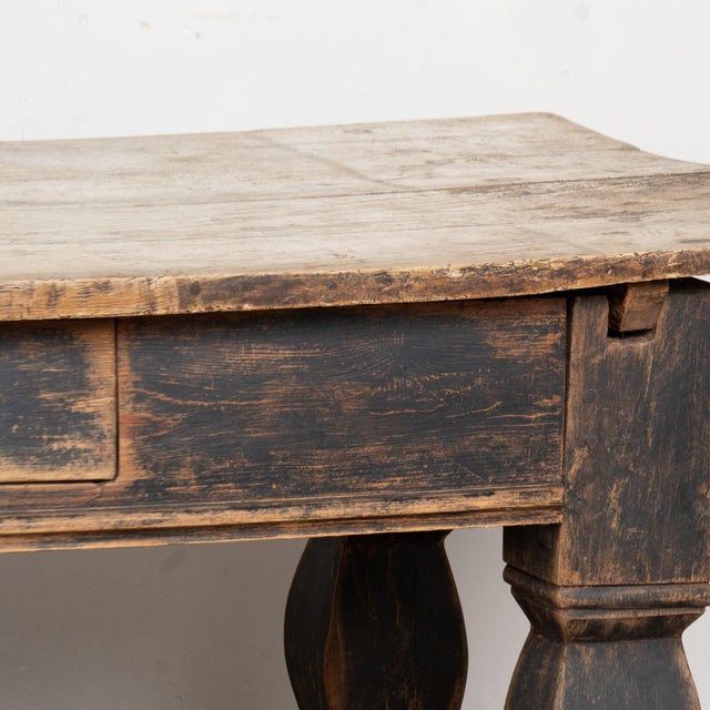Late 18th Century Danish Baroque Oak Console Table With Black Painted Base For Sale - Image 12 of 15