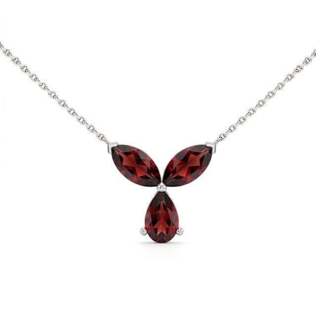 Garnet Floral Minimalist Necklace, January Birthstone Flower Necklace For Sale - Image 4 of 4