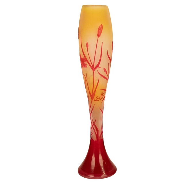 Red Antique French Art Nouveau Cameo Glass Soliflore Carnation Vase Emile Galle 1900 For Sale - Image 8 of 18