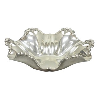 Vintage Victorian Silver Plated Scalloped Candy Dish Fruit Bowl Berry Design For Sale