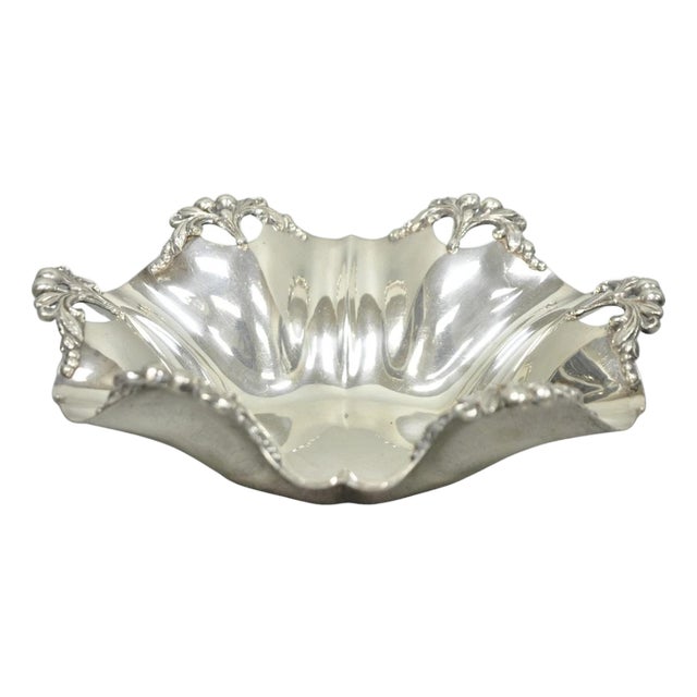 Vintage Victorian Silver Plated Scalloped Candy Dish Fruit Bowl Berry Design For Sale