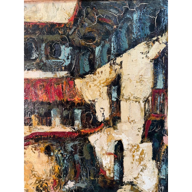 Wood Mid-Century Impasto Oil Painting, Expressionist Village Street Scene, Signed Lopez For Sale - Image 7 of 11