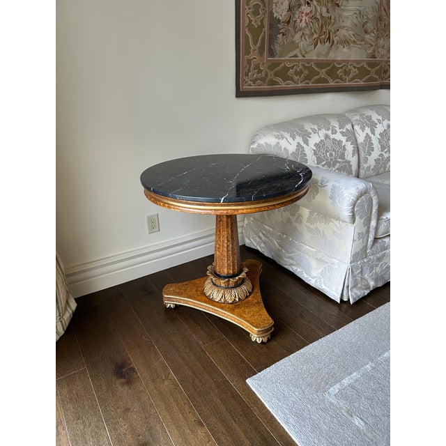 Biedermeier Late 20th Century Pair of Biedermeier Table Carved Giltwood & Marquina Marble Tops For Sale - Image 3 of 8