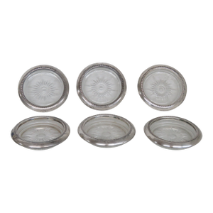 Leonard Italy Silverplated Crystal Sunburst Star Glass Coasters Set of Six 4597b