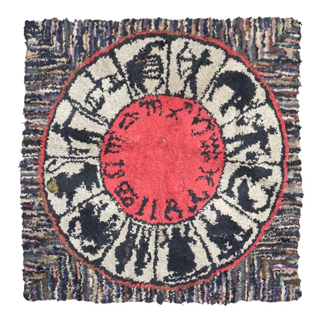 Vintage Zabihi Collection American Hooked Zodiac Horoscope Rug - 3' x 3'2" For Sale