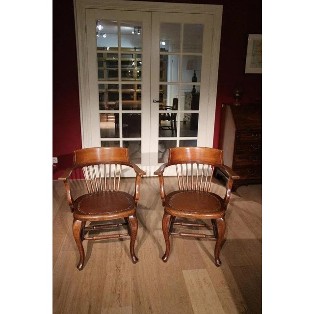 Set of Office Chairs in Oak For Sale - Image 5 of 6