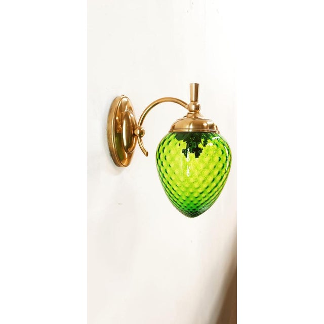 Gold Green Glass & Brass Wall Light For Sale - Image 8 of 18