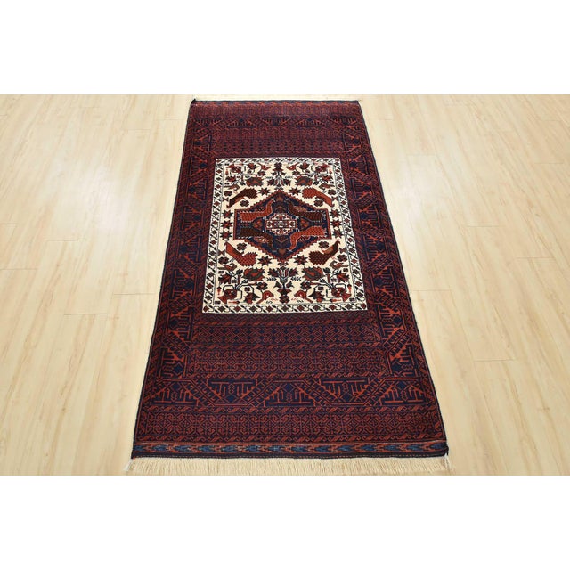 Cabin Baloch Rug 3’8” X 6’9” Ivory Wool Vintage Tribal Hand-Knotted Oriental Carpet For Sale - Image 3 of 15