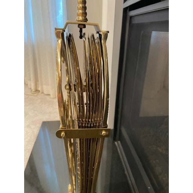 Brass 1980s Peacock French Count;ry Ornate 44" Wide Folding Brass Fireplace Fan For Sale - Image 8 of 15