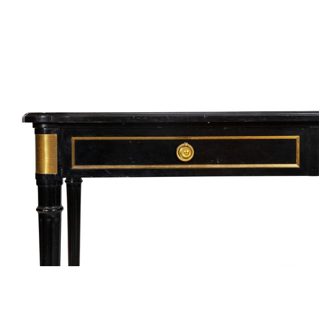 A Fine Black Louis XVI Style Leather Writing Table Desk Bureau Plat Ca. 1950 For Sale - Image 15 of 18