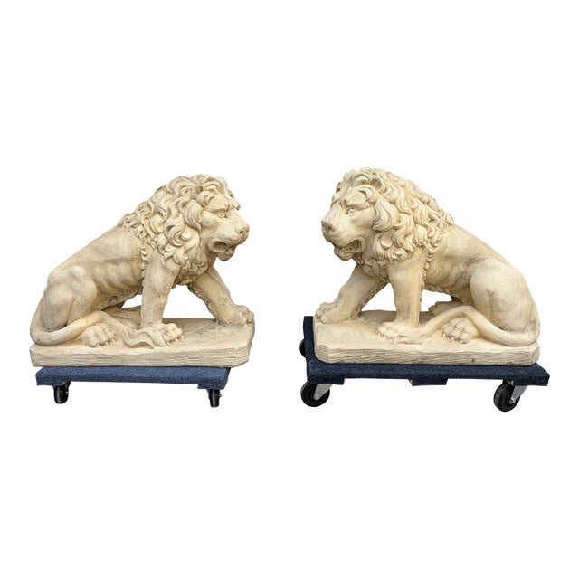 Monumental Neoclassical Cast Stone Garden Lions, a Pair For Sale