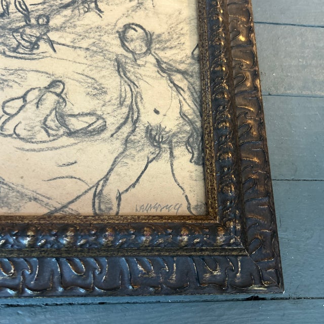 Abstract 1940’s Original Abstract Expressionist Nude Figures Charcoal Drawing For Sale - Image 3 of 4