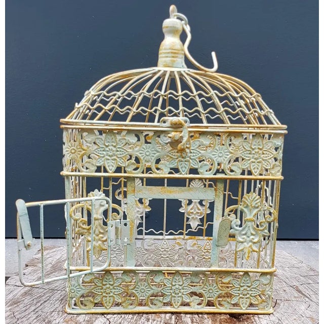 Small French Square Metal Bird Cage For Sale - Image 5 of 7