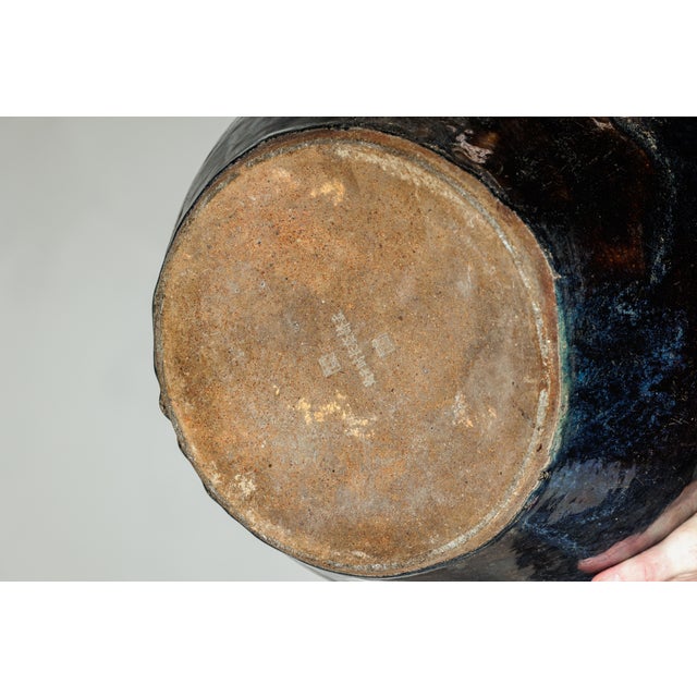 Vintage Brown and Blue Glazed Chinese Stoneware Planter with Rounded Lip For Sale - Image 12 of 18