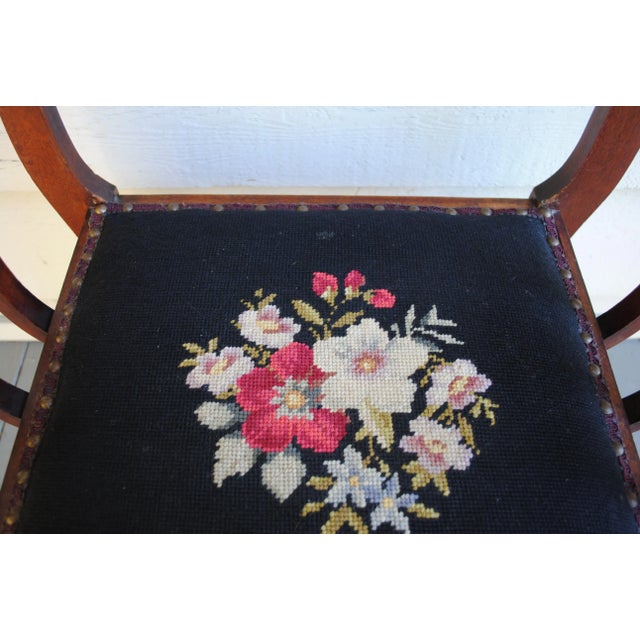 Antique High Armed Needlepoint Bench For Sale - Image 4 of 12