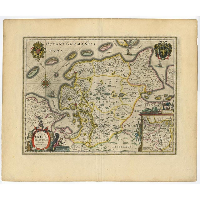 Map of East Friesland, the Netherlands, Emden and Norden, Germany, 1635 For Sale - Image 6 of 6