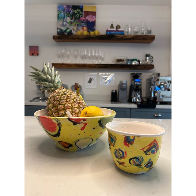 Pair of Colorful, Abstract Ceramic Bowls Signed Lori Dresner For Sale - Image 10 of 11