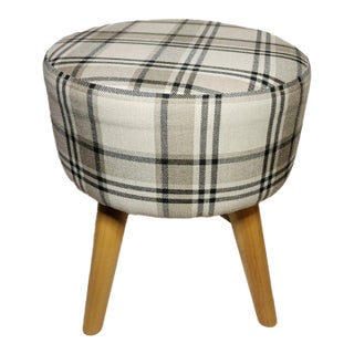 Vintage Plaid Upholstered 4-Legged Ottoman Footstool For Sale