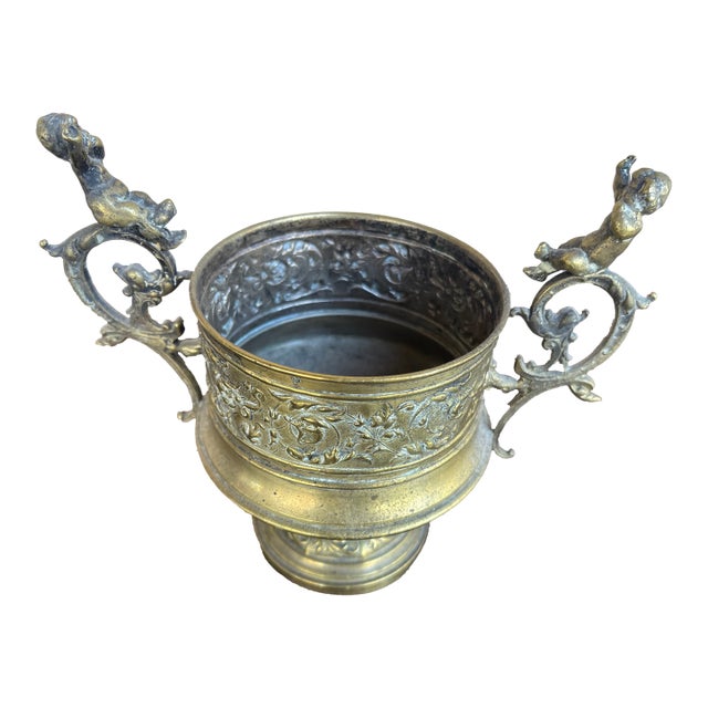 Vintage Italian Brass Cherubs Candle Holder Urn For Sale