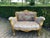 Vintage French Louis XVI Style Settee, Hand-Carved Gold Frame, Tufted Beige Velvet, Tapestry Backrest For Sale - Image 6 of 12