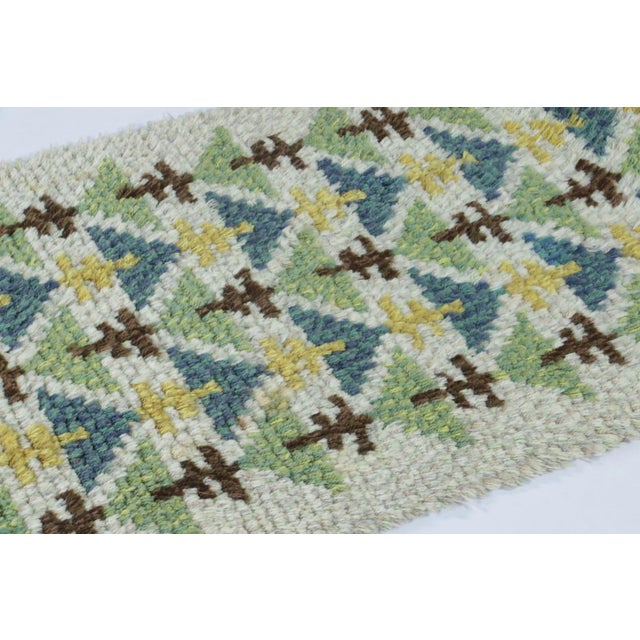 1960s Vintage Swedish Rya Runner With Teal and Green Geometric Design - Rug & Kilim For Sale - Image 5 of 9