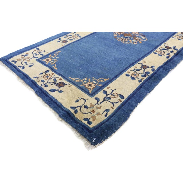 Antique Chinese Peking Accent Rug with Neoclassical Chinoiserie Style 3'00 X 5'09 From Esmaili Rugs Collection. This hand-...