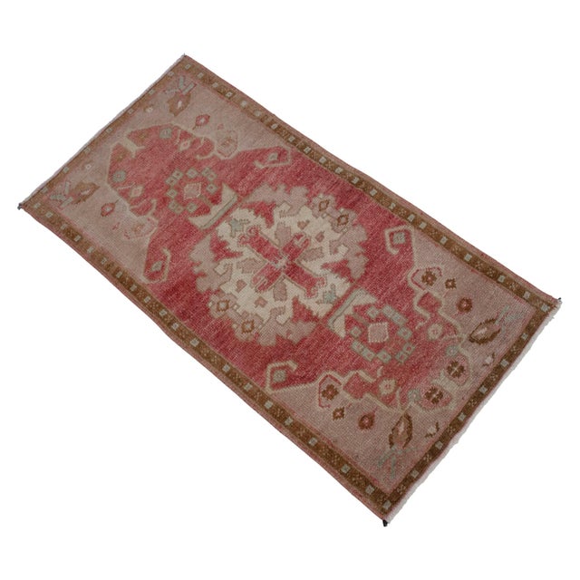 1970s Hand Knotted Turkish Small Rug Decorative Mat for Bathroom and Kitchen Mat- 18'' X 35'' For Sale - Image 4 of 11